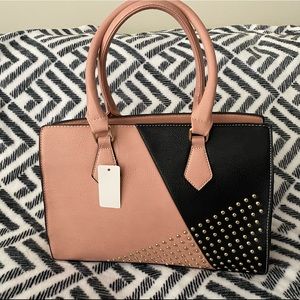 Dusty Pink Black Satchel Color Block Faux Leather